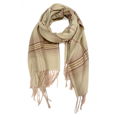 WOVEN WINTER SCARF PRINTED STRIPES WITH FRINGES