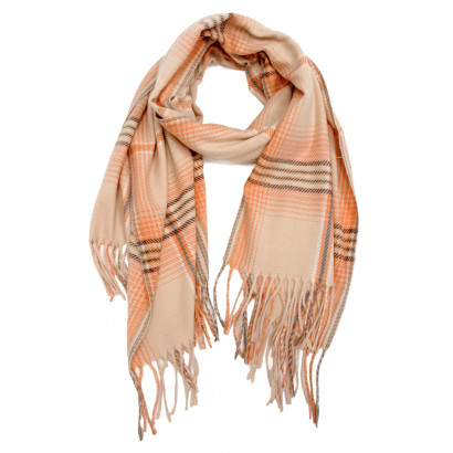 WOVEN WINTER SCARF PRINTED STRIPES WITH FRINGES