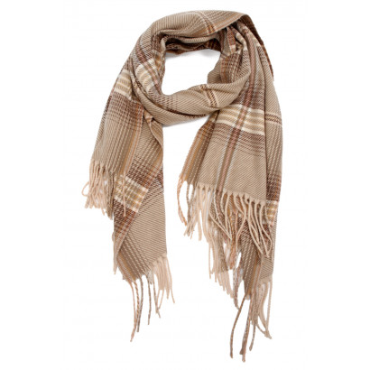 WOVEN WINTER SCARF PRINTED STRIPES WITH FRINGES