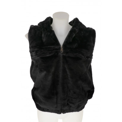 FUR WAISTCOAT WITH POCKETS AND HOOD