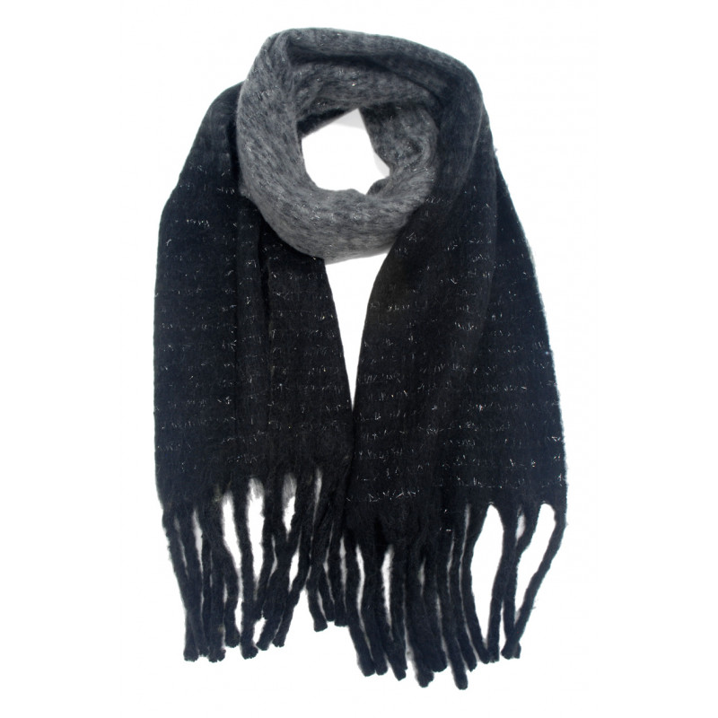 WINTER SCARF WITH LINES, FRINGES AND LUREX