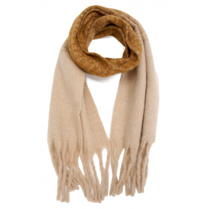 WINTER SCARF WITH LINES, FRINGES AND LUREX