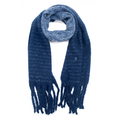 WINTER SCARF WITH LINES, FRINGES AND LUREX