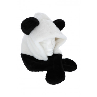 CAPUCHA POLAR CON BUFANDA, ESTILO PANDA