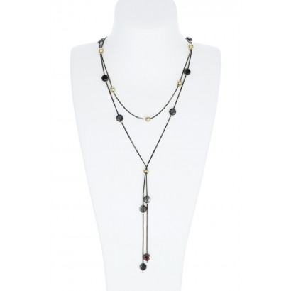 2 ROWS STEEL NECKLACE, METAL BEADS AND TASSEL