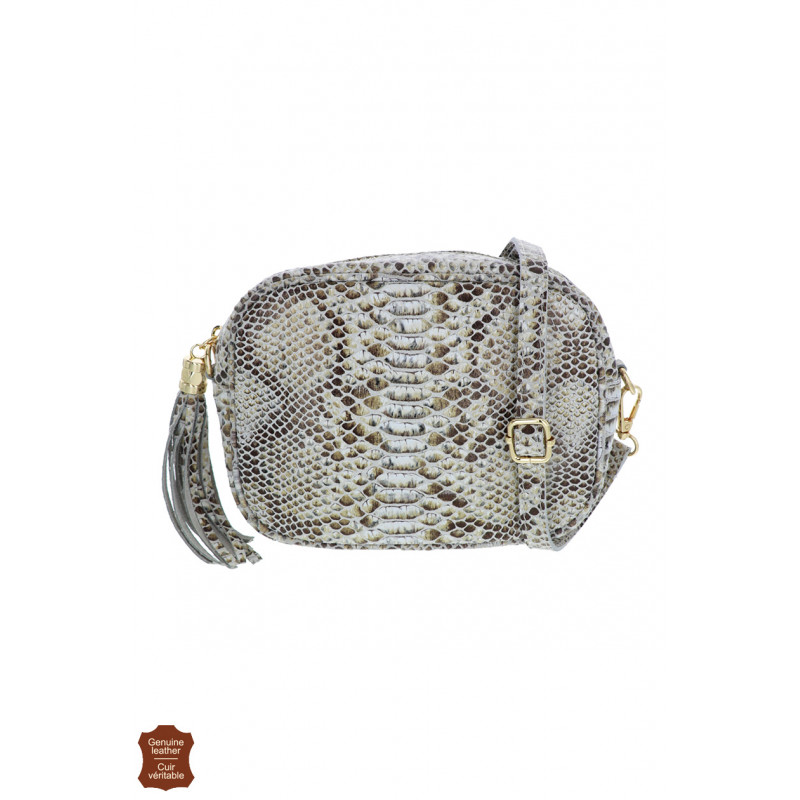 CLARA, SAC BANDOUL. CUIR BRILLANT ET EFFET SERPENT