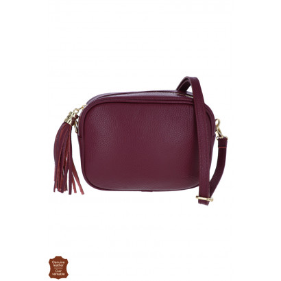 ANNY, SAC BANDOULIÈRE CUIR AVEC POMPOM