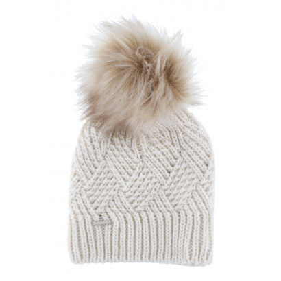 CABLE KNITTED HAT WITH POMPON IN FAKE FUR