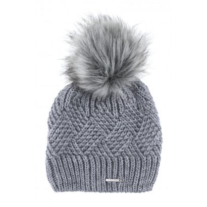 CABLE KNITTED HAT WITH POMPON IN FAKE FUR