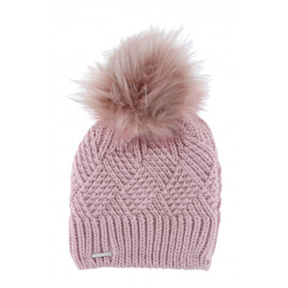 CABLE KNITTED HAT WITH POMPON IN FAKE FUR