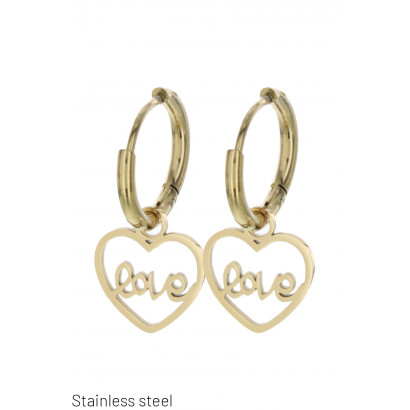 STEEL EARRING WITH HEART AND WRITING