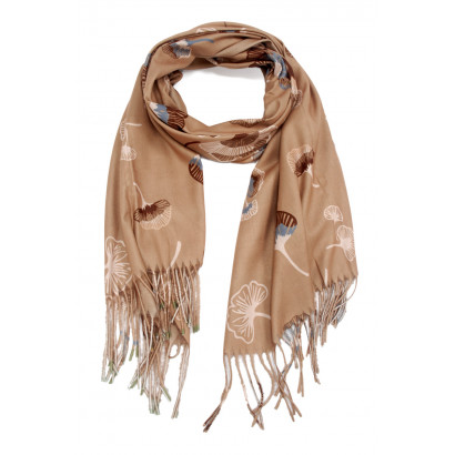 FOULARD IMPRIME FEUILLES ET FRANGES