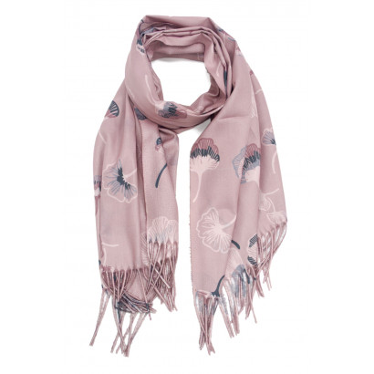 FOULARD IMPRIME FEUILLES ET FRANGES