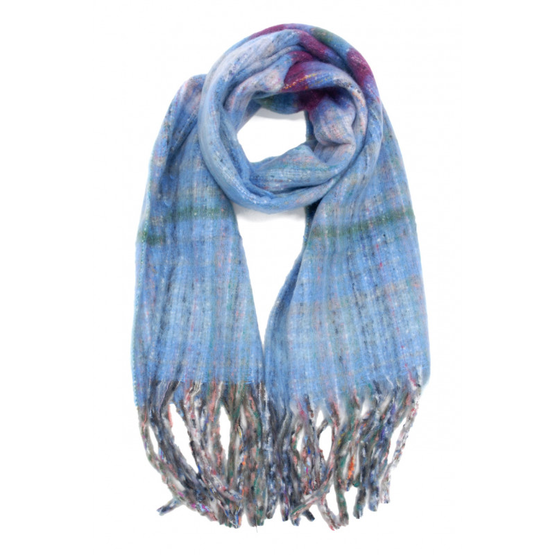 WOVEN WINTER SCARF PRINTED STRIPES WITH FRINGES