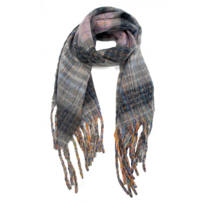 WOVEN WINTER SCARF PRINTED STRIPES WITH FRINGES