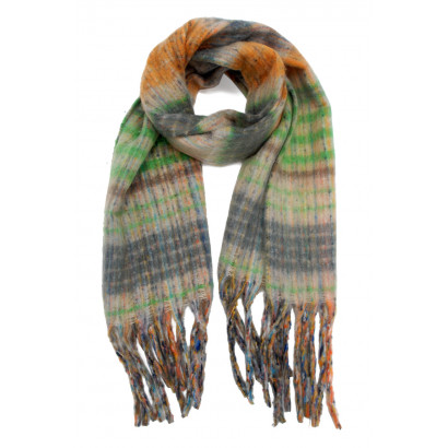 WOVEN WINTER SCARF PRINTED STRIPES WITH FRINGES