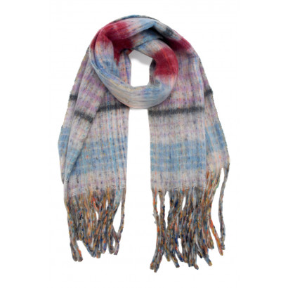 WOVEN WINTER SCARF PRINTED STRIPES WITH FRINGES