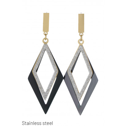 STEEL PENDANT EARRING GEOMETRIC SHAPE W/2 LOSANGE