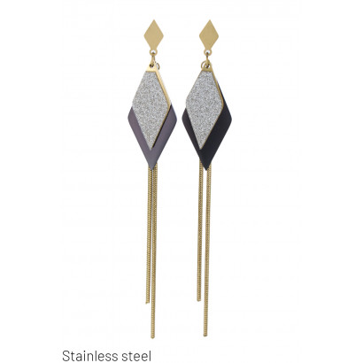 STEEL EARRINGS GEOMETRIC SHAPE WITH GLITTER, CHAIN