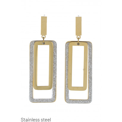 BOUCLE D'OREILLE BRILLANTE EN ACIER RECTANGLE