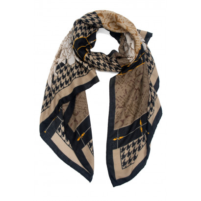 FOULARD IMPRIME PIED DE POULE ET DESSIN ABSTRAIT