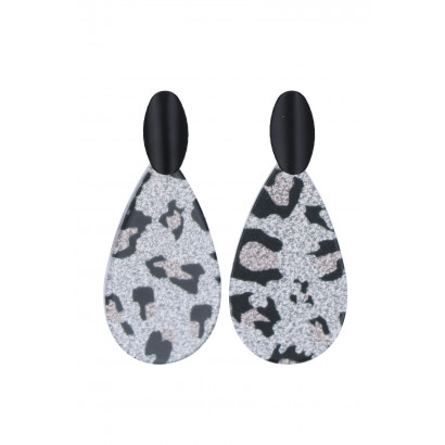 EARRINGS DROP SHAPE RESIN LEOPARD, GLITTERS