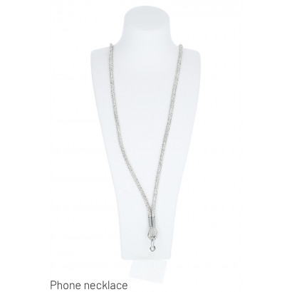 PHONE NECKLACE IN NYLON MESH WITH STRASS