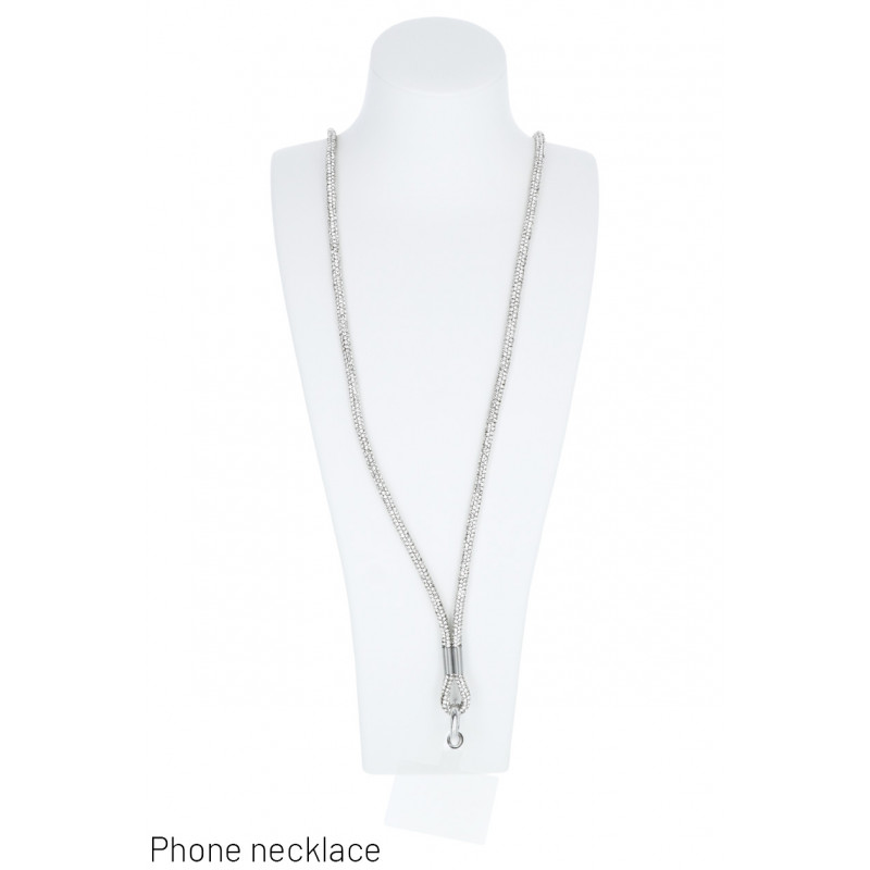 COLLIER TÉLÉPHONE EN COTE DE MAILLE NYLON, STRASS