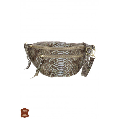 SANA, SAC BANANE CUIR, COULEUR UNIE, EFFET SERPENT