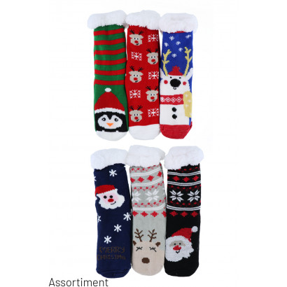 SET DE 6 CHAUSSETTES ÉTOILES, CERFS, BONHOMME NEIG