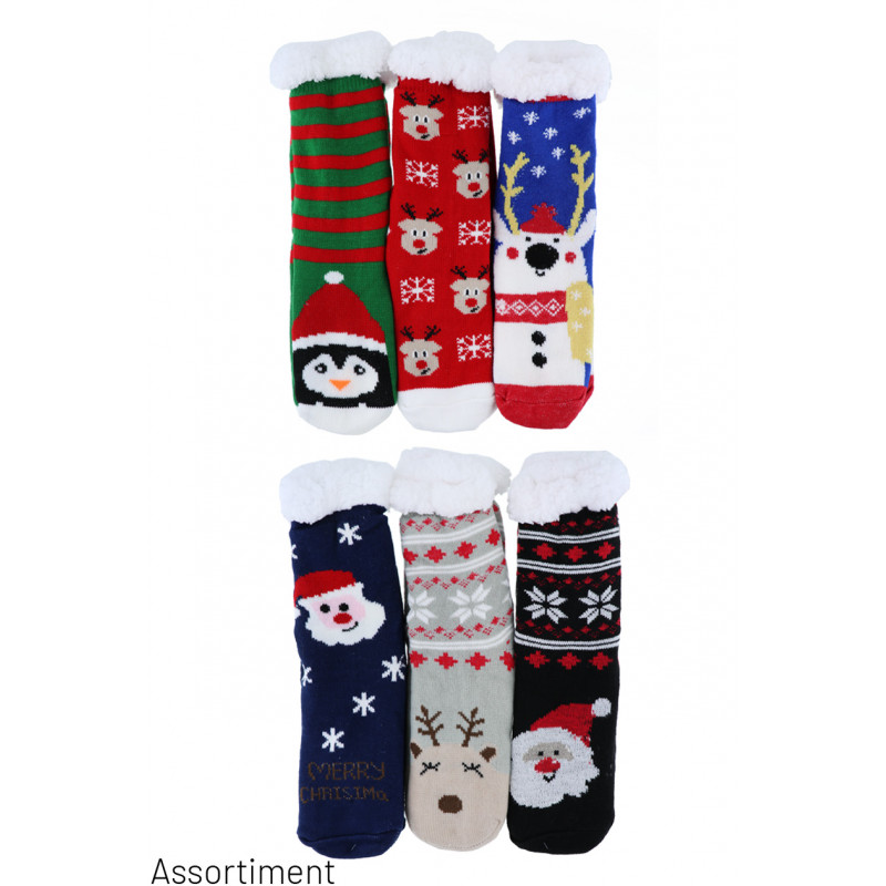 SET DE 6 CHAUSSETTES ÉTOILES, CERFS, BONHOMME NEIG