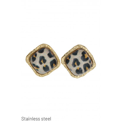 STEEL SQUARE-SHAPED POST EARRINGS ANIMAL PRINT