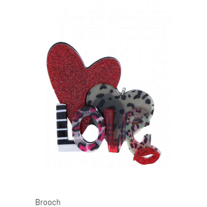 BROOCH WITH LOVE, HEART AND GLITTER