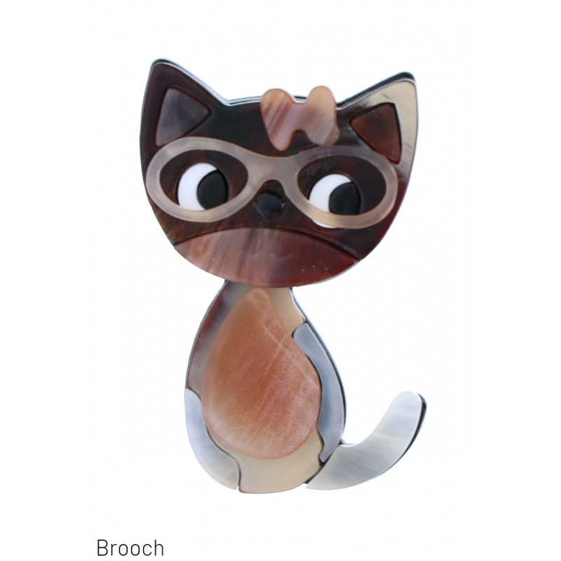 BROCHE AVEC CHAT, LUNETTES ET NOEUD