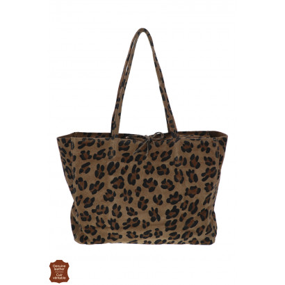 LISA, SAC SHOPPING CUIR EN LEOPARD