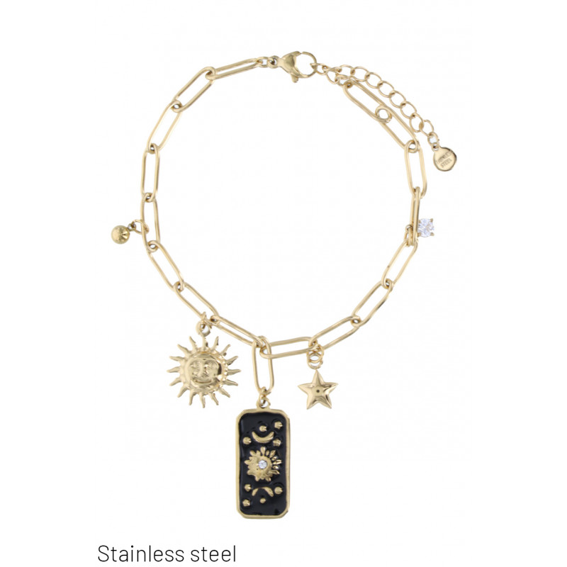 STL.ST LINK BRACELET WITH SUN, STAR, RHINESTONES