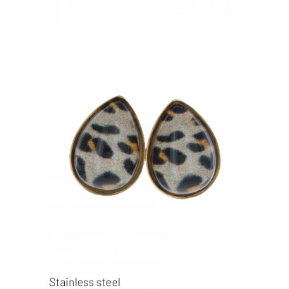 STEEL EARRING DROP SHAPE WITH ANIMAL PRINT