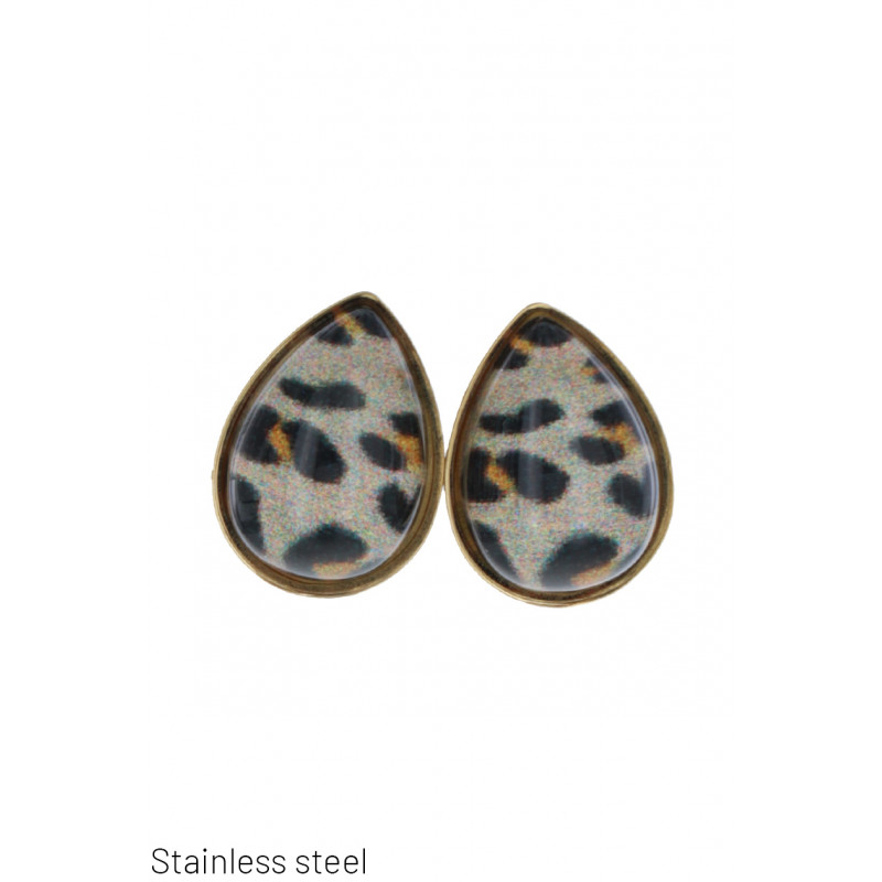 STEEL EARRING DROP SHAPE WITH ANIMAL PRINT