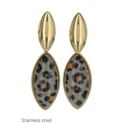 STEEL EARRINGS OVAL SHAPE AND ANIMAL PRINT