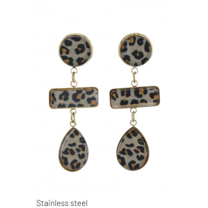 STEEL EARRINGS DIFFERENT SHAPE WITH ANIAML PRINT