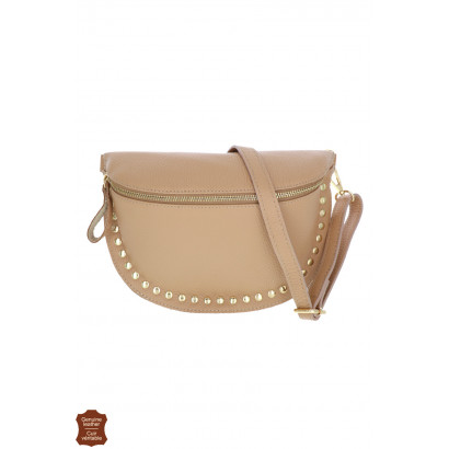 JOYCE, WAIST LEATHER BAG, SOLID COLOR WITH STUDS