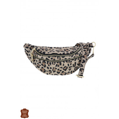 JUNE, SAC BANANE EN DAIM ET IMPRIMÉ LEOPARD