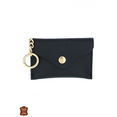 PORTE-MONNAIE EN CUIR DE COULEUR UNIE, PORTE-CLEFS