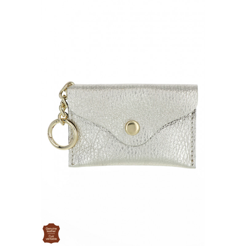 METALIZED EFFECT LEATHER PURSE AND KEYRING