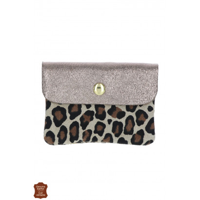 WALLET LEOPARD PATTERN WITH BRIGHT LEATHER FLAP