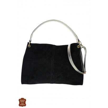 ESTEL, SUEDE HANDBAG WITH SHINY HANDLES