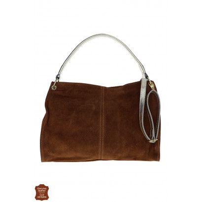 ESTEL, SUEDE HANDBAG WITH SHINY HANDLES