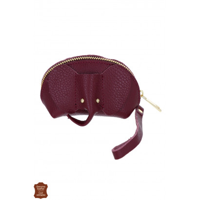 LEATHER PURSE IN SOLID COLOR AND ELEPHANT HEAD