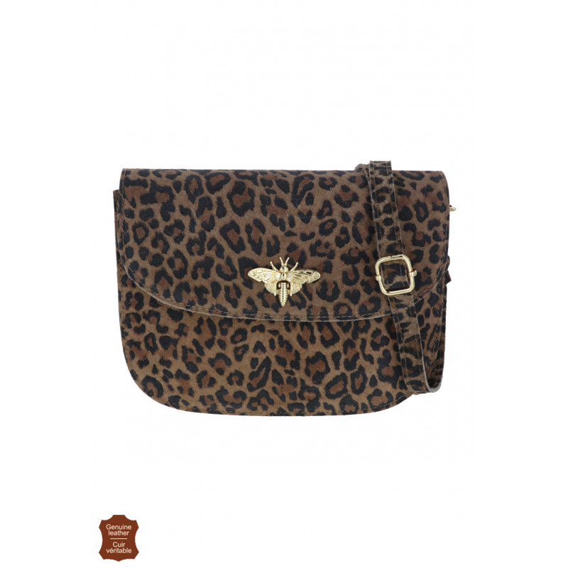 TILY, SAC À BANDOULIERE EN DAIM IMPRIMÉ LEOPARD