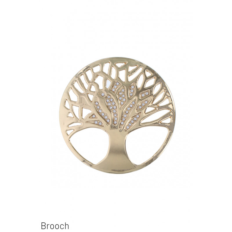 BROOCH WITH TREE AND RHINESTONES